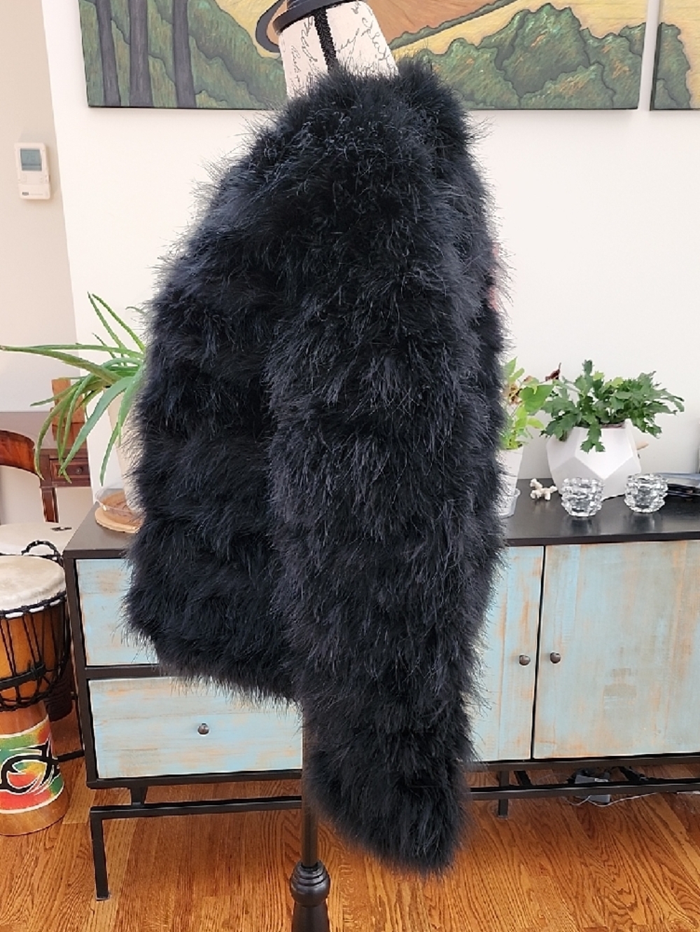 NEW - BCBGMaxAzria "Zoey" Black Ostrich Feather Jacket - Picture 6 of 13